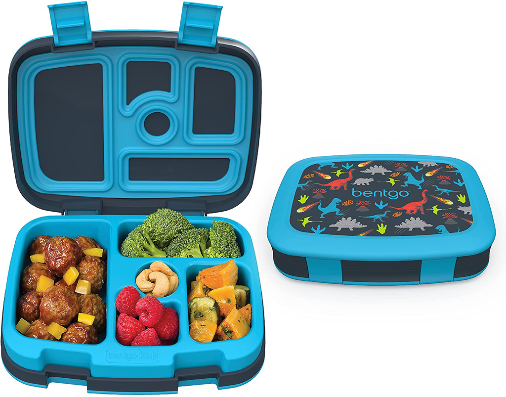 Bentgo Kids Prints Leak-Proof, 5-Compartment Bento-Style Kids Lunch Box - Ideal Portion Sizes for Ages 3 to 7 - BPA-Free, Dishwasher Safe, Food-Safe Materials (Dinosaur)