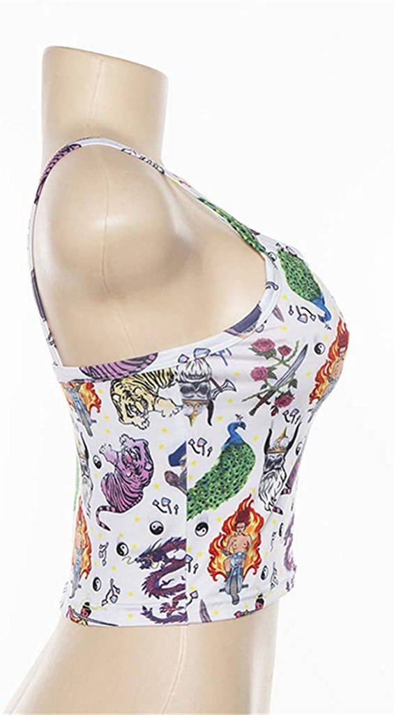 Afylingla Women's Printed Camisole Sleeveless Spaghetti Strap Slim Fit Crop Top Streetwear