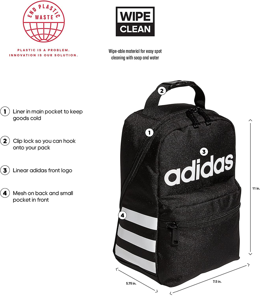 adidas Santiago 2 Insulated Lunch Bag, Black/White, One Size