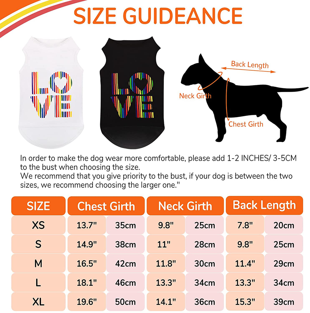 Perferhouse Rainbow Dog T-Shirt with Love Pattern Comfortable Cotton Dog Clothes Quick Dry Dog Shirt Fashion Pet Clothing for Dog Cat Puppy(White XS)