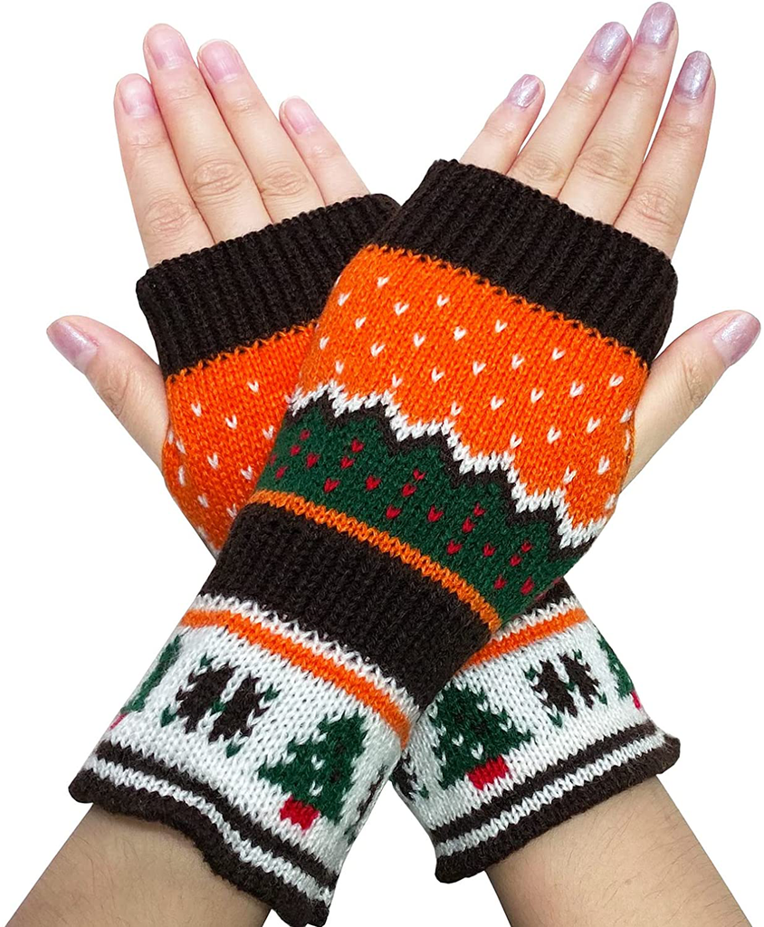 Woogwin Women's Knitted Fingerless Gloves Winter Arm Warmers Thumb Hole Mittens