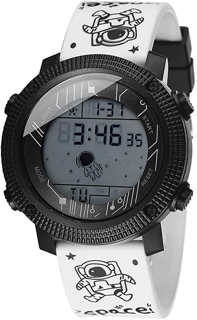 Spaceman Digital Watches for Men and Women Waterproof Military Wristwatch Interesting Cartoons Design LED Blue Light Outer Space 2 Size Large Face Alarm Stopwatch Gift for Boys and Girls