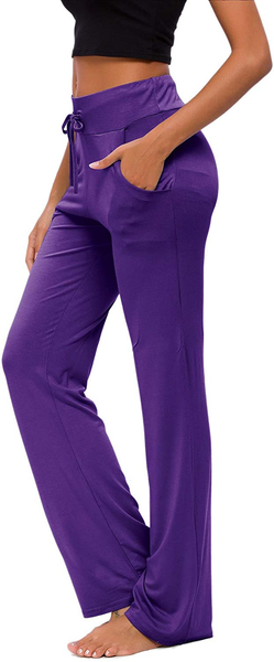 Womens Yoga Pants with Pockets Straight-Leg Loose Comfy Modal Drawstri –  MODAndME