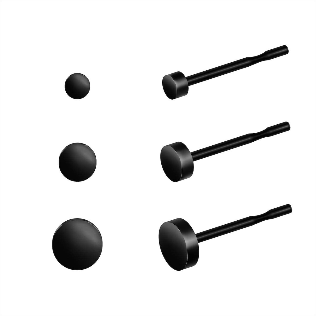 BEADNOVA Stud Earrings Flat Circle Dot Earrings Fake Plugs Stainless Piercing Post Earrings Fake Gauges for Men (2-10mm, Black, 1-3 pairs)
