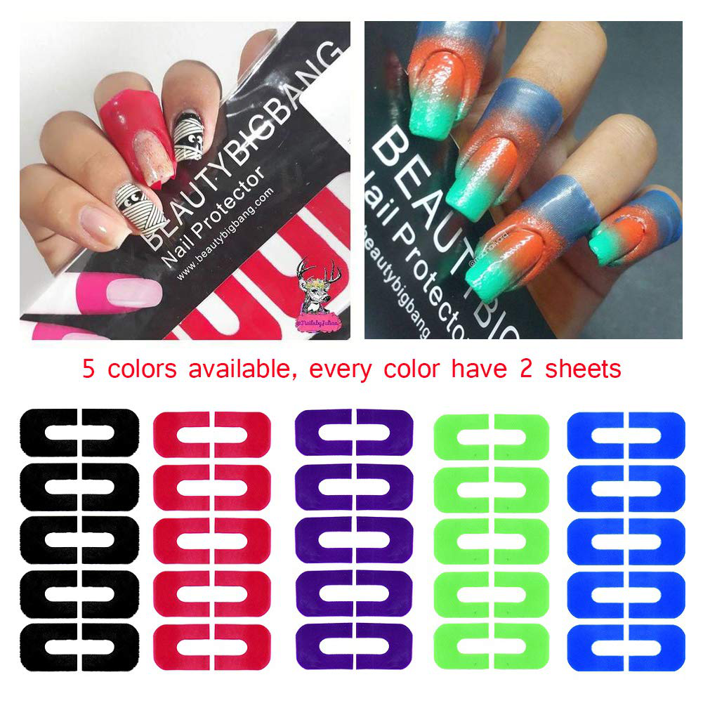 BEAUTYBIGBANG Plastic Nail Polish Protector - 10 Sheets 100 Piece Disposable Peel off Sticker U-Shape Tape for Nail Art Painting Stamping Manicure Tool