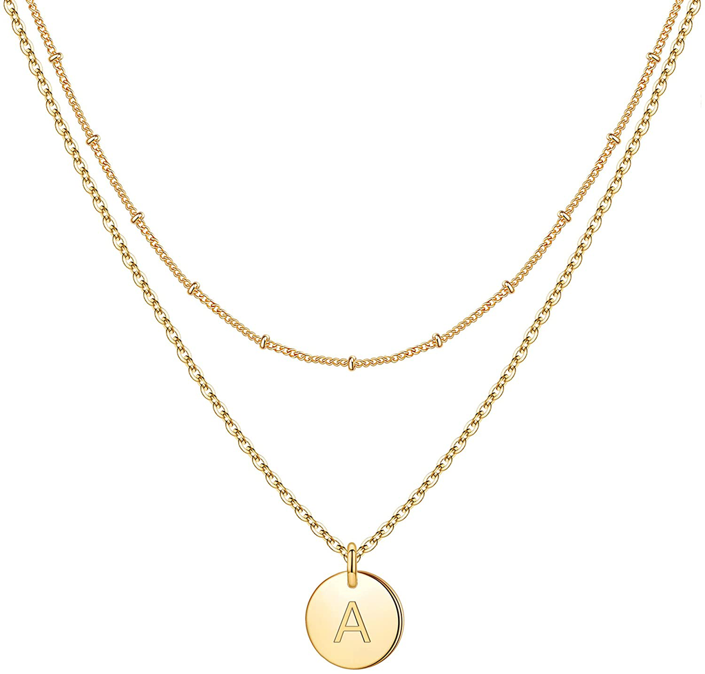 M MOOHAM Dainty Layered Initial Necklaces for Women Trendy, 14K