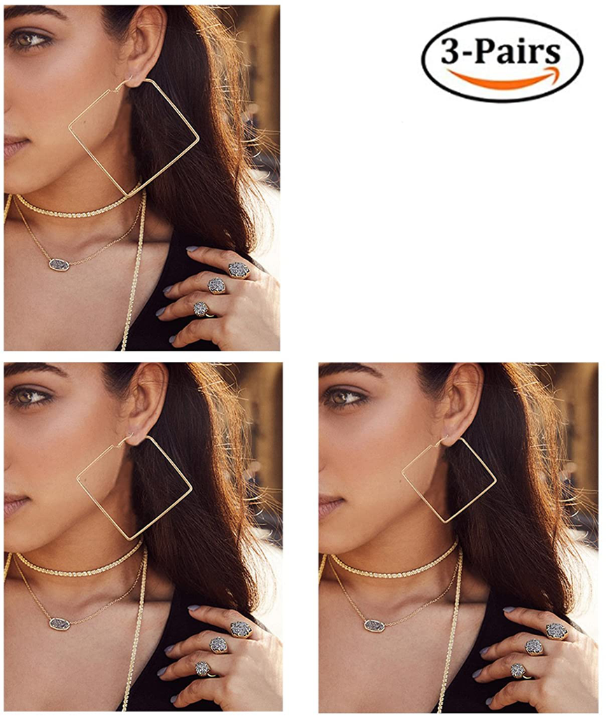 Square Hoop Earrings 3 Pairs Geometric Hoop Earrings Dangle Earring Set For Women Girls