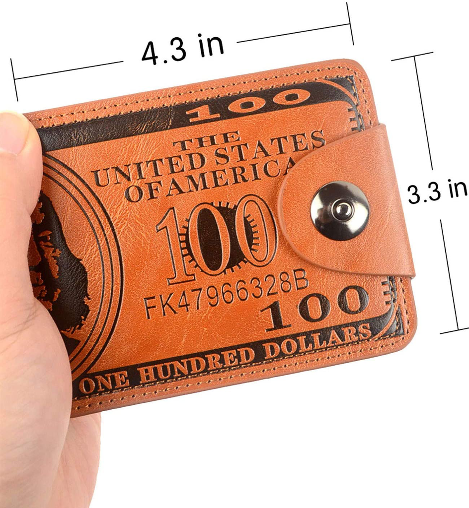 POPUCT New Men's US Dollar Bill Money Bifold Wallet(Brown-Small)
