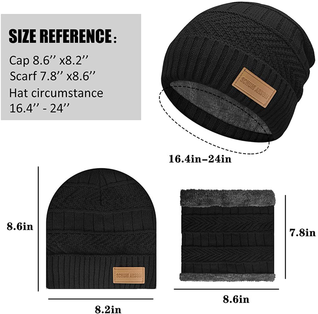 Beanie Hat Scarf for Men and Women, 2-Pieces Winter Beanie Hat Scarf Set Warm Knit Hat Thick Knit Skull Cap