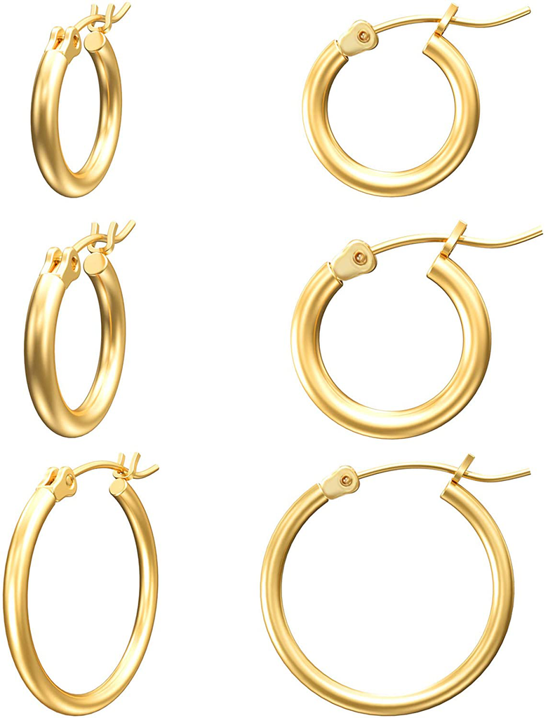 Women's 14K Gold Plated Hoops with 925 Sterling Silver Post