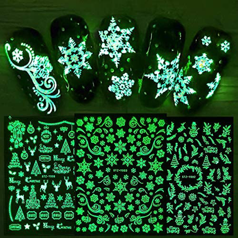 JMEOWIO 9 Sheets Christmas Nail Art Stickers Decals New 3D Snowflake Elk Pattern DIY Decoration Tools Accessories Long Beauty for Women Girls Kids