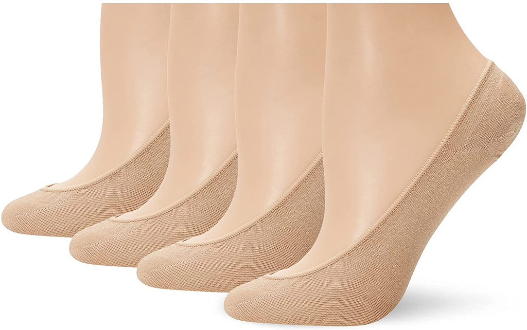 Hue Women's Hidden Cotton Sock Liners, 4 pair pack