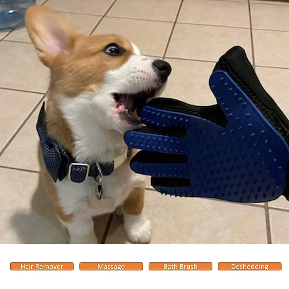 Upgraded Version: New Pair Pet Grooming Glove Deshedding for Dogs and Cats, Hair Remover, for Long and Medium or Short Fur, Machine Washable, 1 Size Fits All, Dog Brush, Cat Brush