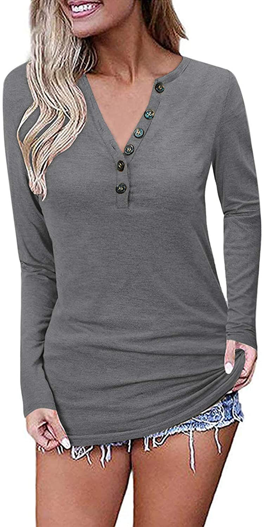 Womens Summer Tops Tunic T Shirts Short Sleeve Button Casual Loose Tops Loose Fit