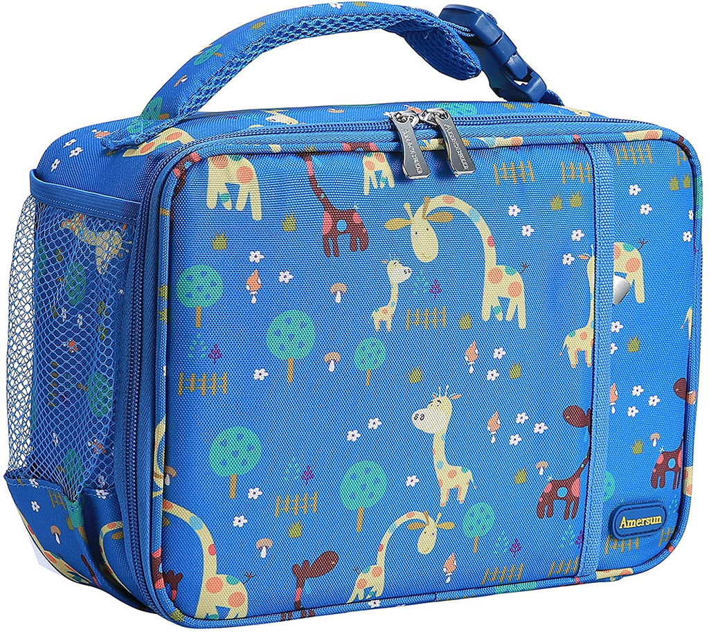 Kids Lunch Box with Supper Padded Inner Keep Food Cold Warm for Longer Time,Amersun Leak-proof Solid Insulated School Lunch Bag with Multi-Pocket for Teen Boys Girls,CPC Certified,Cartoon giraffe