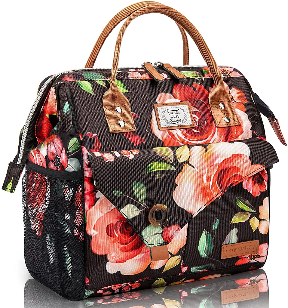 Lekesky Lunch Bag for Women Insulated Lunch Box for Work Tote Lunch Bag Adult Cooler Bag, Floral