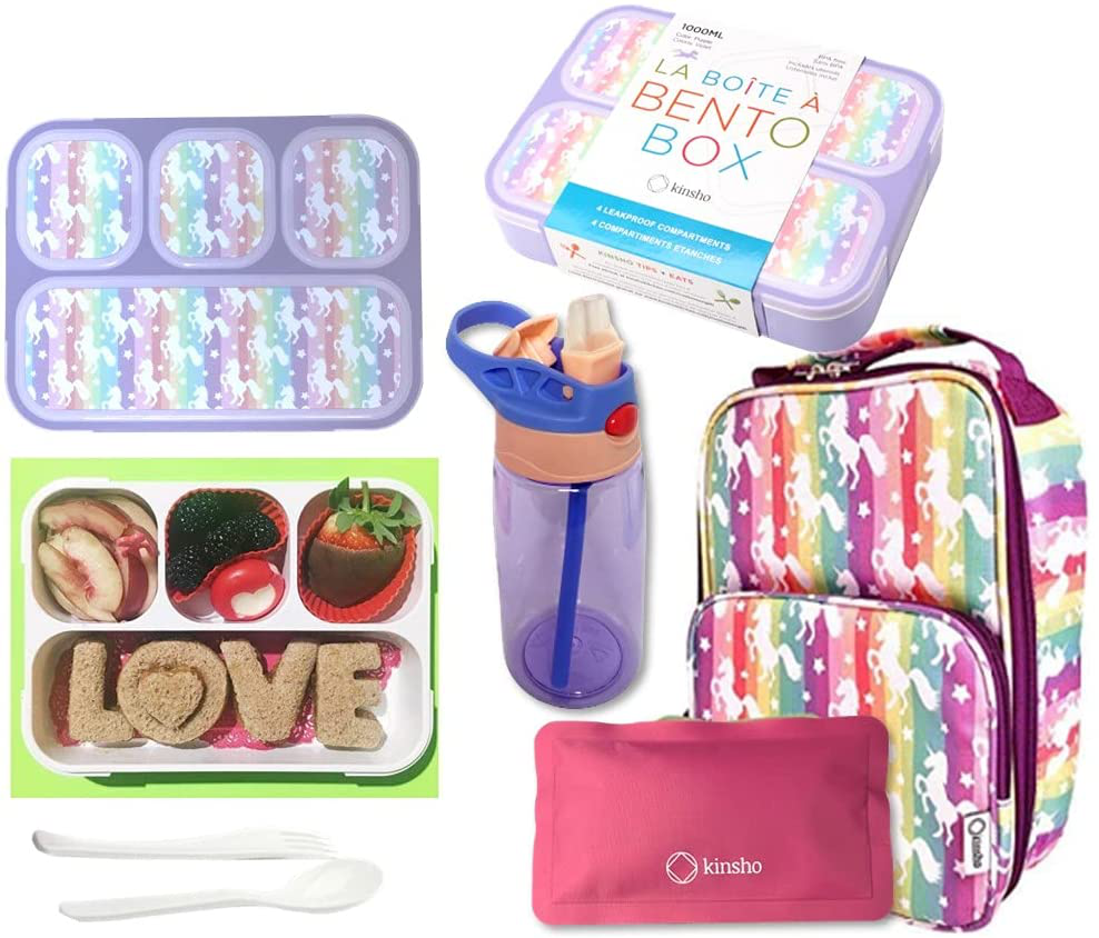 Unicorn Lunch Box for Girls with Lunch Bag Bento Box Set - Insulated with 4  Comp