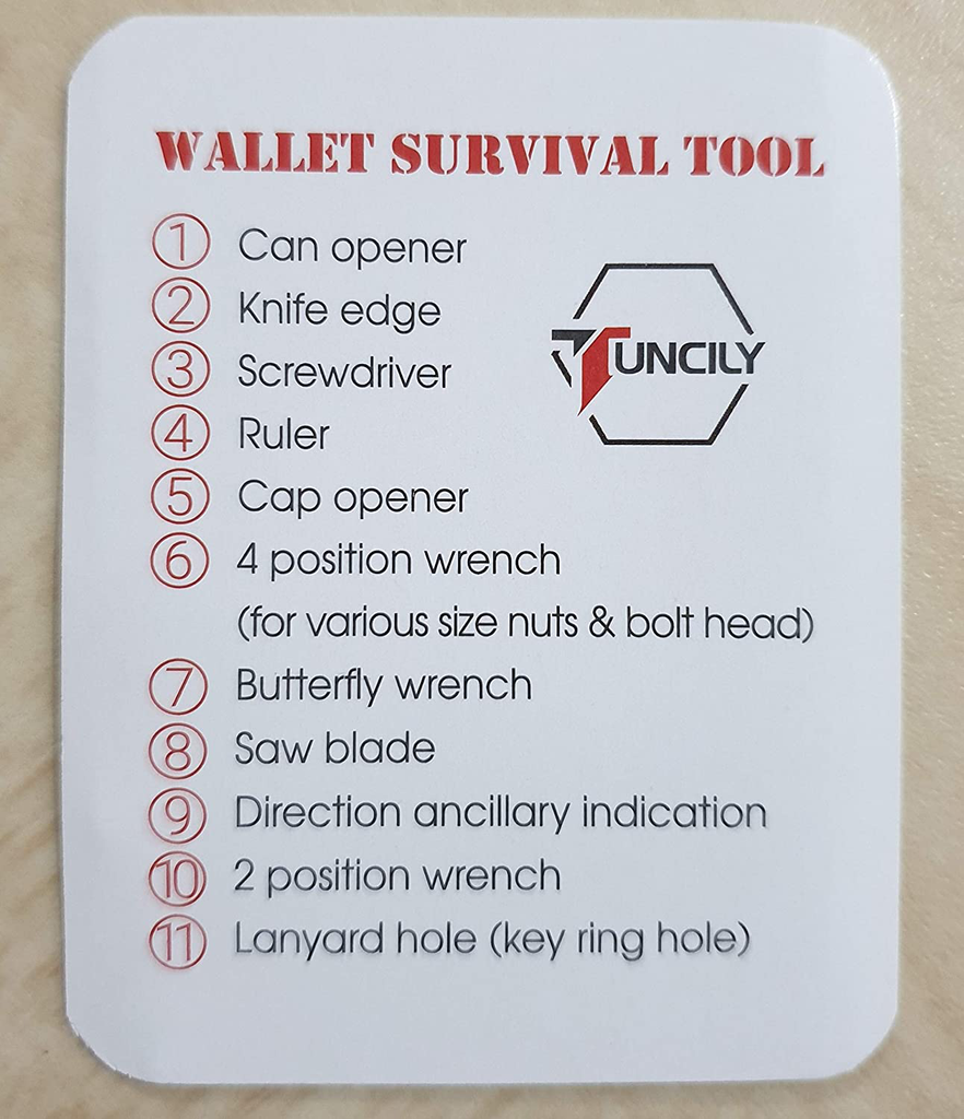 Survival Credit Card Multitool by Tuncily (Black) - 11 in 1 Wallet Multipurpose Tool, Bottle Opener, Everyday Utility Tactical Multi Tool, Christmas Gifts Stocking Stuffers for Men