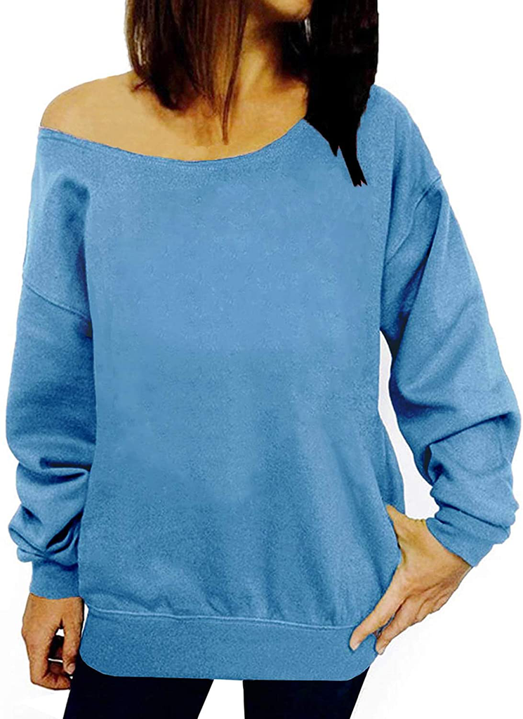 GSVIBK Womens Long Sleeve Off Shoulder Sweatshirt Soft Pullover Tops Slouchy Sweatshirts Casual Solid Shirts