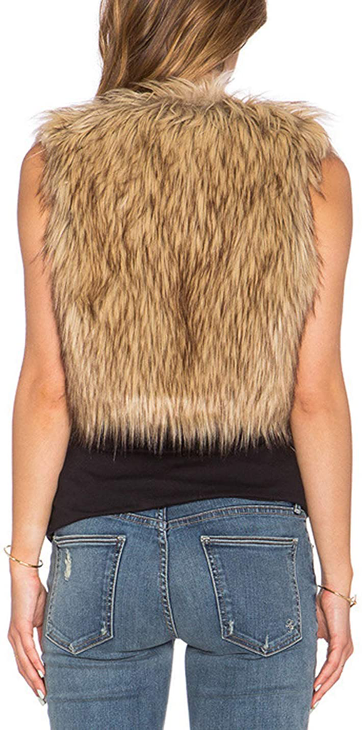 Tanming Women's Sleeveless Open Front Fluffy Short Faux Fur Vests Waistcoats