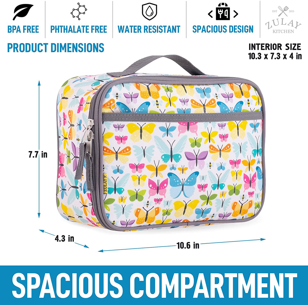 Zulay Insulated Lunch Bag - Thermal Kids Lunch Bag With Spacious Compartment & Built-In Handle - Portable Back To School Lunch Bag For Kids, Boys, & Girls To Keep Food Fresh (Ladybugs)