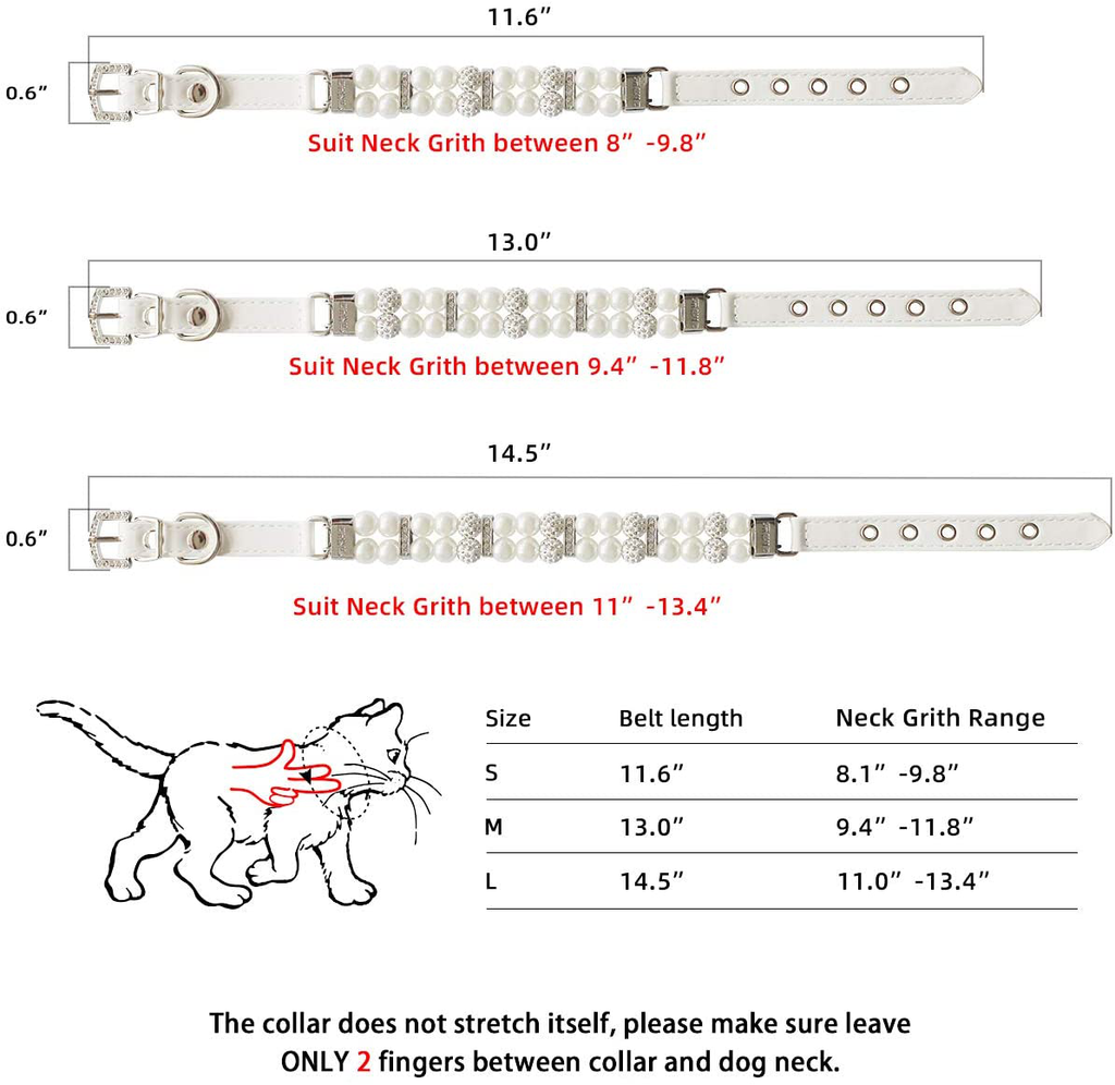KUDES Dog Cat Pearl Collars with Crystal Rhinestone Diamond Décor, Adjustable Cute Fashion Pet PU Leather Collars Necklace for Small Dog Pets Wedding Birthday Party