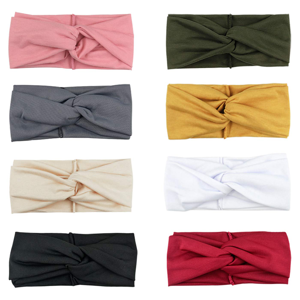 DRESHOW 8 Pack Make up Headbands for Women Knit Vintage Cross Elastic Head Wrap Hair Accessories