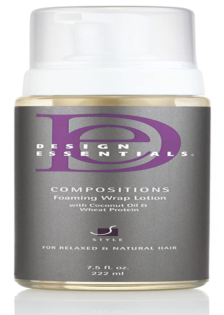 Design Essentials Compositions Non-Flaking Foaming Wrap Lotion for Smoothing, Molding, Styling Relaxed and Natural Hair with Coconut Oil & Wheat Protein for Luminous Shine-7.5Oz