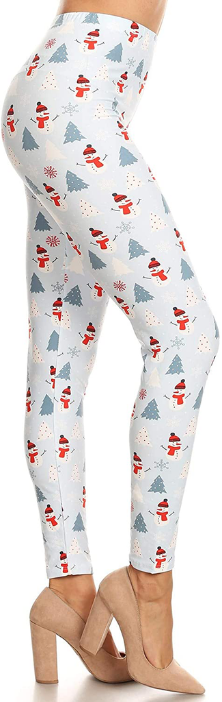 Women's Ultra Soft Christmas Reindeer Santa Snowman Holiday Printed Fashion Leggings BAT22