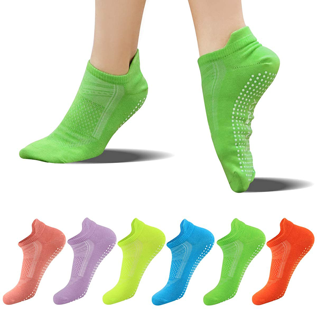 FUNDENCY Non Slip Yoga Socks for Women 6 Pairs, Anti-Skid Socks for Pilates Bikram Fitness Socks with Grips