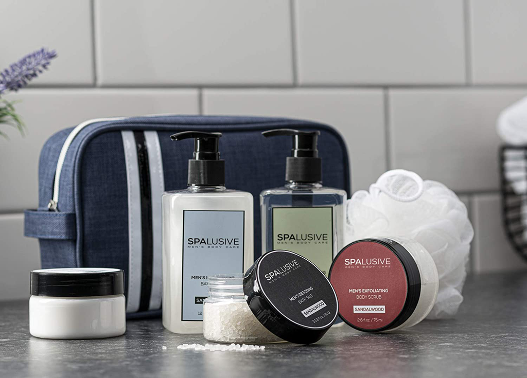 Spalusive Luxury Spa Gift Set for Men - Natural Men’S Gift Basket - Great Gift for Guys for Holidays, Birthdays, High School, College Grad, Father’S Day Bath and Body Set - Fresh Sandalwood Scent