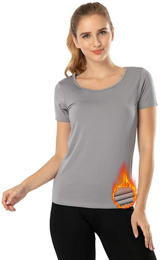 MANCYFIT Thermal Top for Women Fleece Lined Shirt Short Sleeve Base Layer