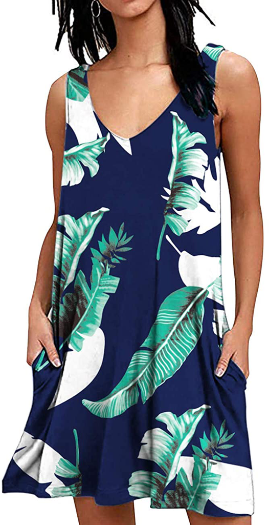 AUSELILY Women Summer Casual T Shirt Dresses Beach Cover up Plain Tank Dress