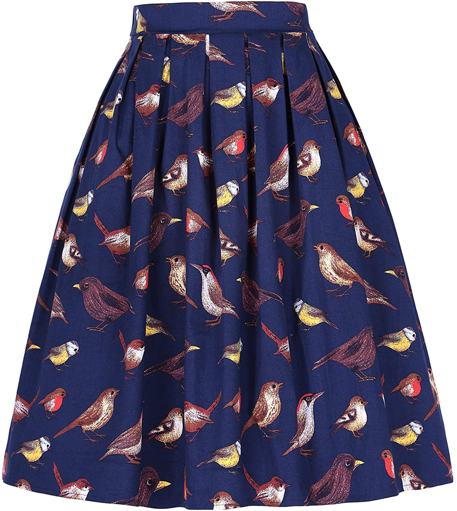 GRACE KARIN Women Vintage Pleated A-line Midi Skirts (Multi-Colored)