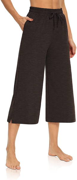 Womens Capri Pants Loose Yoga Pants Wide Leg Drawstring Comfy Lounge Capris