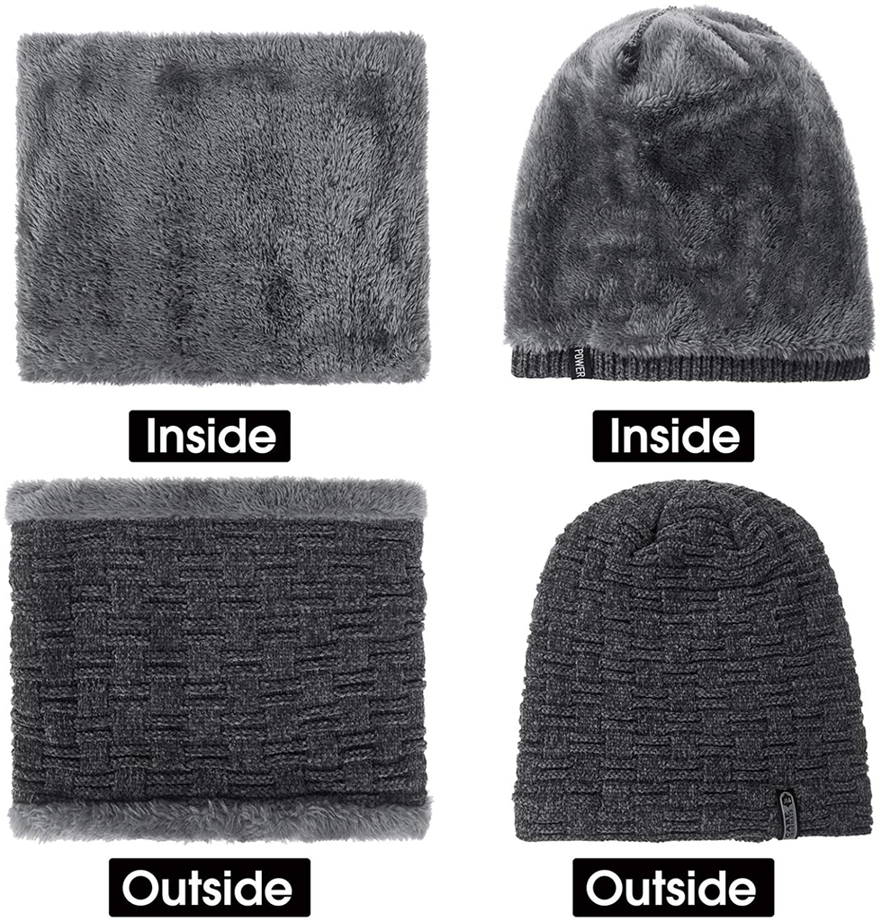 2 Piece Fleece Lined Winter Beanie Hat and Scarf Set for Men and Women