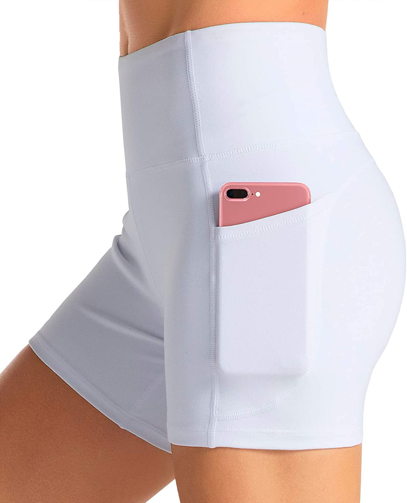 Dragon Fit High Waist Yoga Shorts for Women with 2 Side Pockets Tummy Control Running Home Workout Shorts