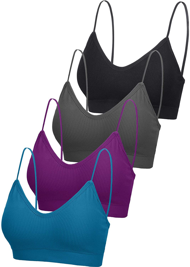 4 Pieces V Neck Cami Bra Padded Seamless Bralette Straps Sleeping Bra for Women Girls