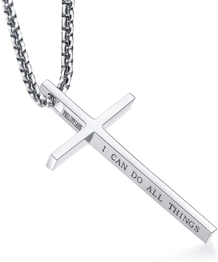 Cross Necklace for Men, Stainless Steel Necklaces for Men, Gold Silver Black Cross Necklace