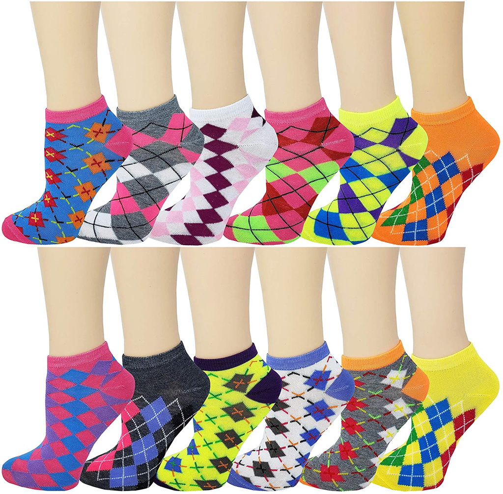 12 Pair Pack Women's Low Cut Colorful Festive Ankle Socks