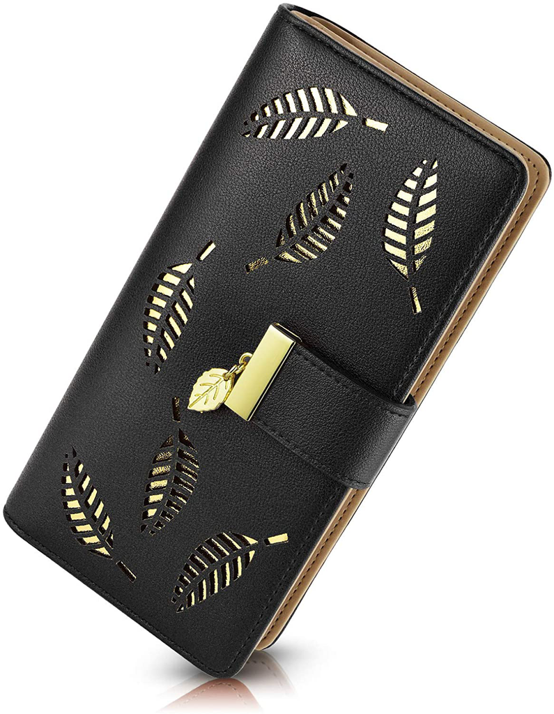 PGXT Women's Long Leather Card Holder Purse Zipper Buckle Elegant Clutch Wallet