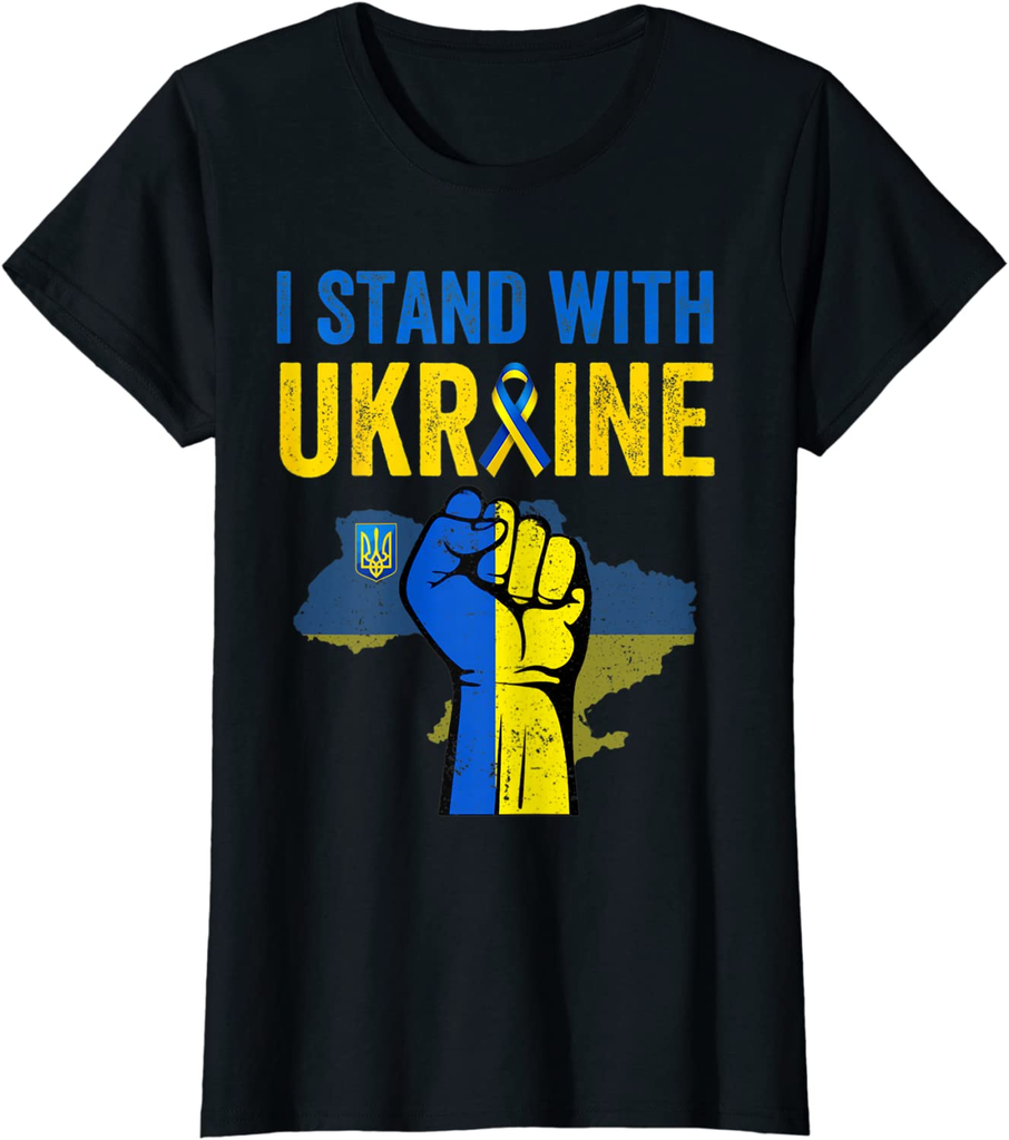 Support Ukraine I Stand with Ukraine Ribbon Flag T-Shirt