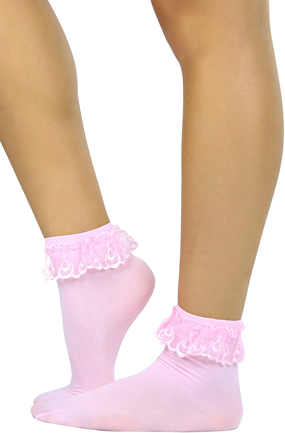 White Ruffled Anklet Socks - Frilly White Opaque Lace Ruffles Top