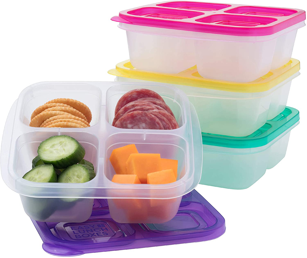 EasyLunchboxes - Bento Snack Boxes - Reusable 4-Compartment Food Containers for School, Work and Travel, Set of 4, Classic