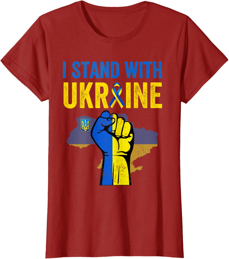 Support Ukraine I Stand with Ukraine Ribbon Flag T-Shirt