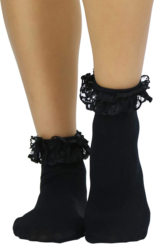 ToBeInStyle Women’s Beautiful Lace Ruffle Top Opaque Anklet Socks
