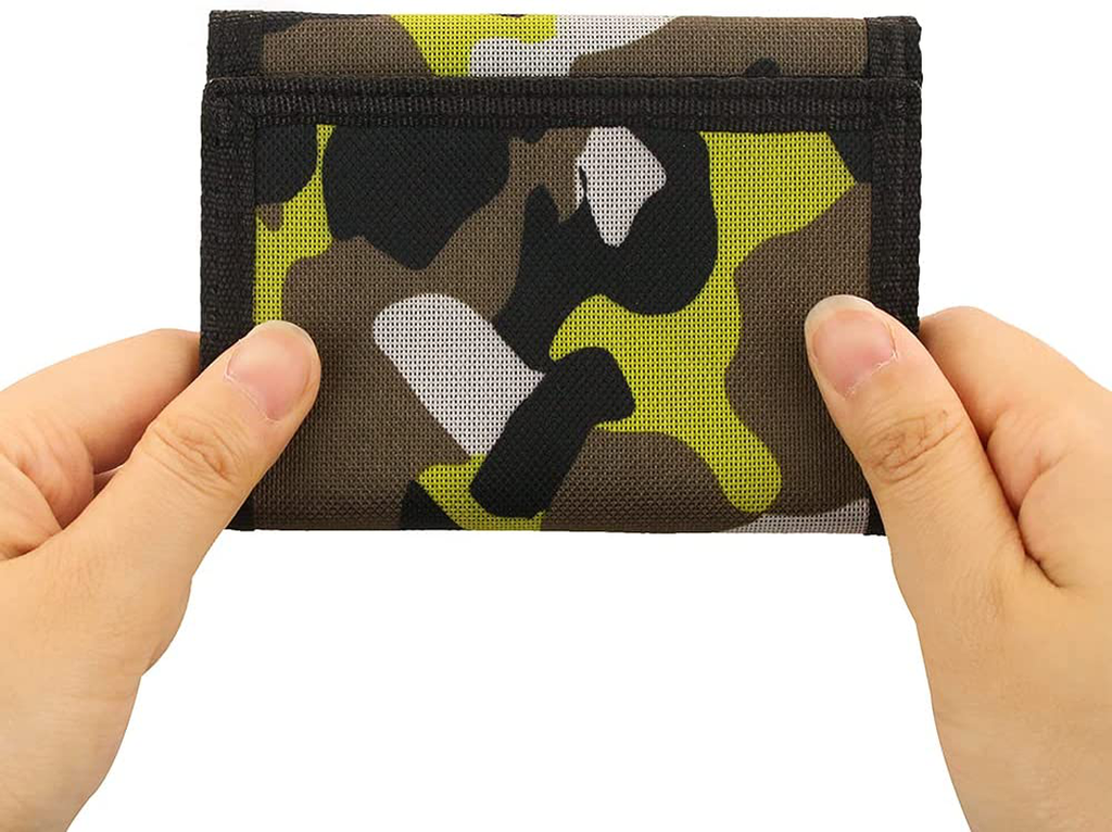 RFID Blocking Canvas Wallet for Men and Women - Camo Trifold Outdoor Sports Wallets with Magic Sticker for Teen Kids (Camo Light Green)