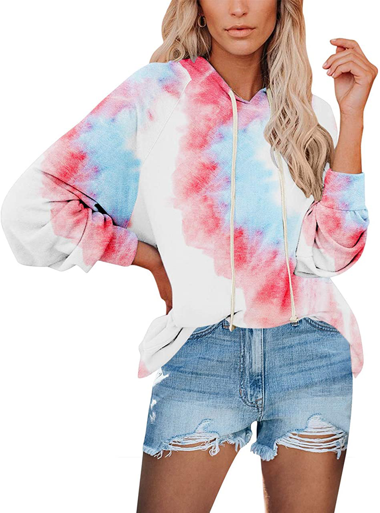 Clarisbelle Womens Long Sleeve Tie-Dye Hoodie with Drawstrings