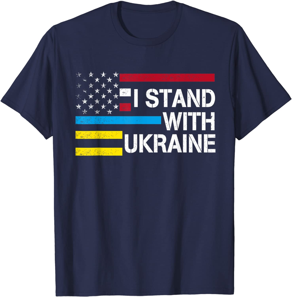 I Stand with Ukraine American Flag Ukrainian Flag T-Shirt