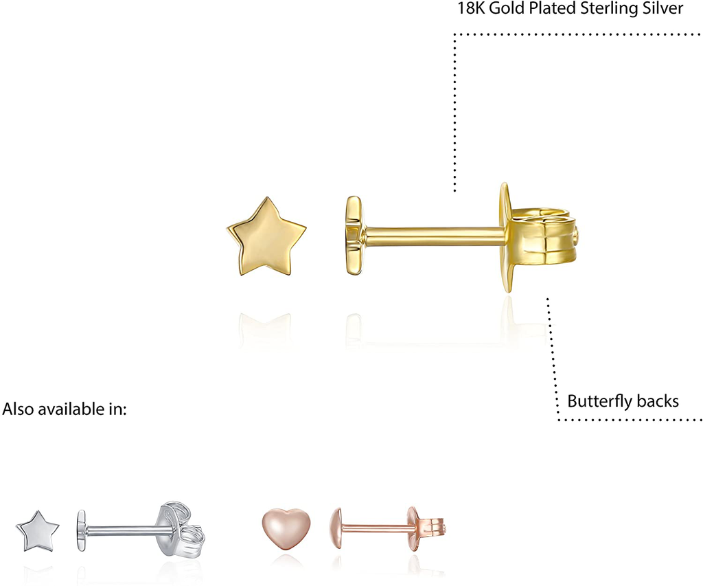 PAVOI 14K Gold Plated Sterling Silver Celestial Lightning Bolt, Moon and Star Earrings | Dainty Earrings for Women